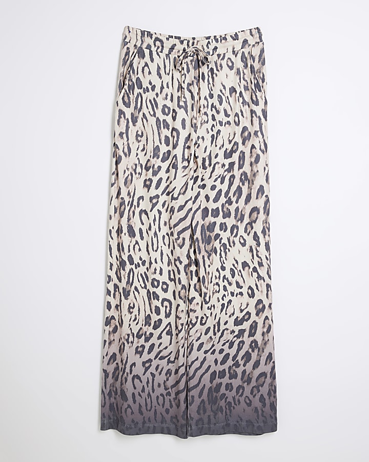White Leopard Wide Leg Loungewear Trousers