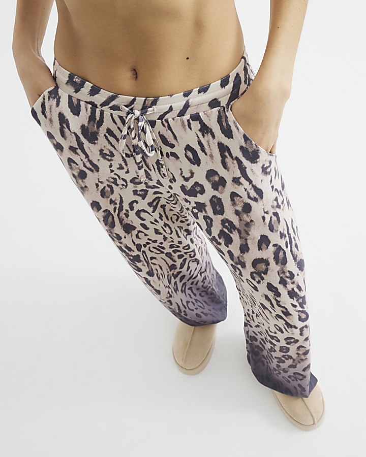 White Leopard Wide Leg Loungewear Trousers