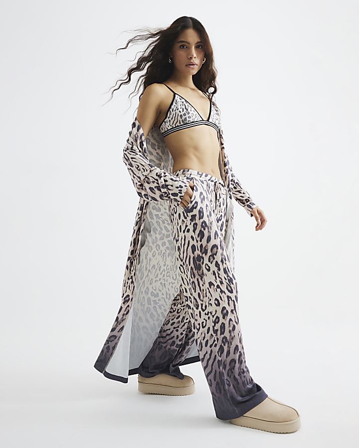 White Leopard Wide Leg Loungewear Trousers