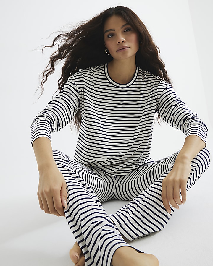 Navy Stripe Top and Trousers Loungewear Set