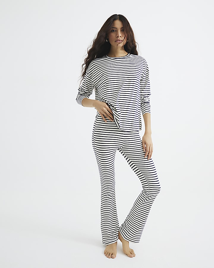 Navy Stripe Top and Trousers Loungewear Set