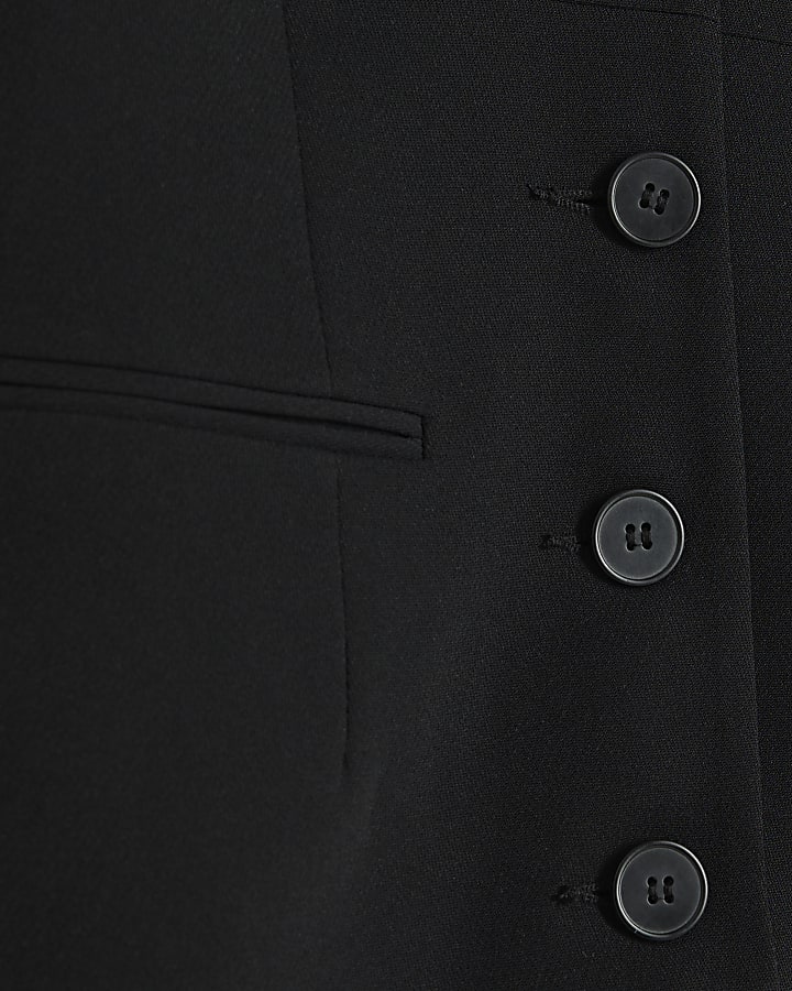 Black V Neck Button Front Waistcoat