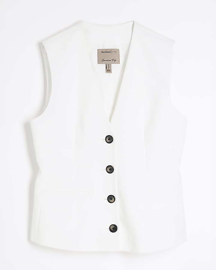 White V Neck Button Front Waistcoat