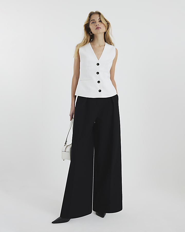 White V Neck Button Front Waistcoat
