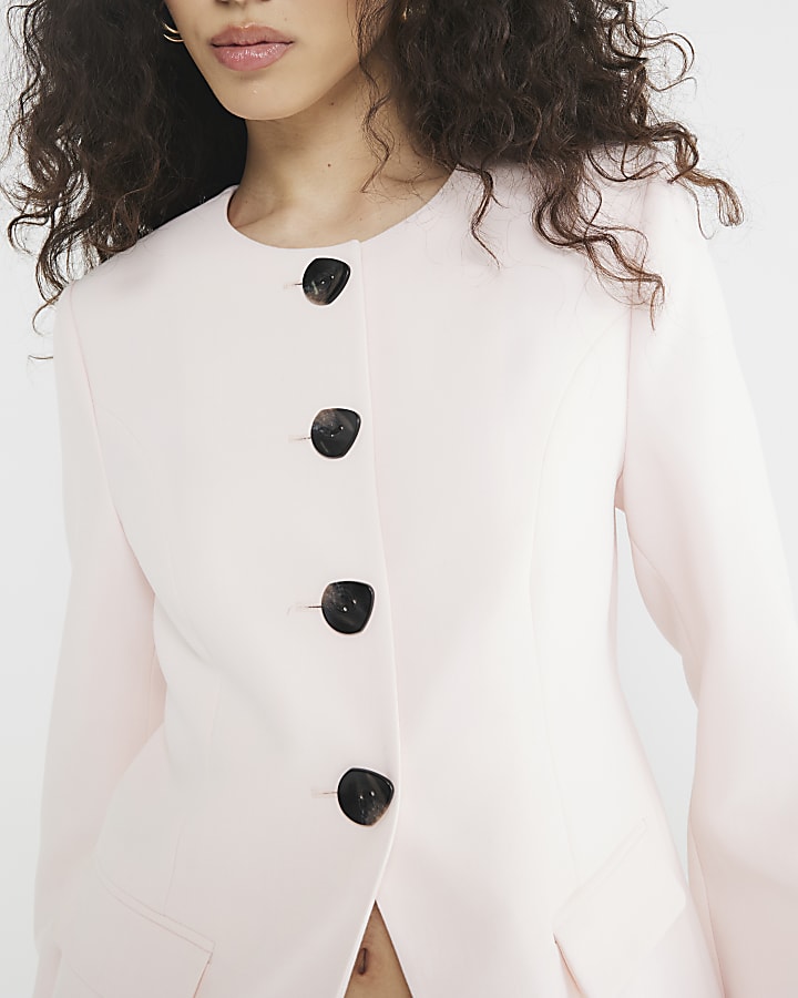 Pink Button Front Blazer