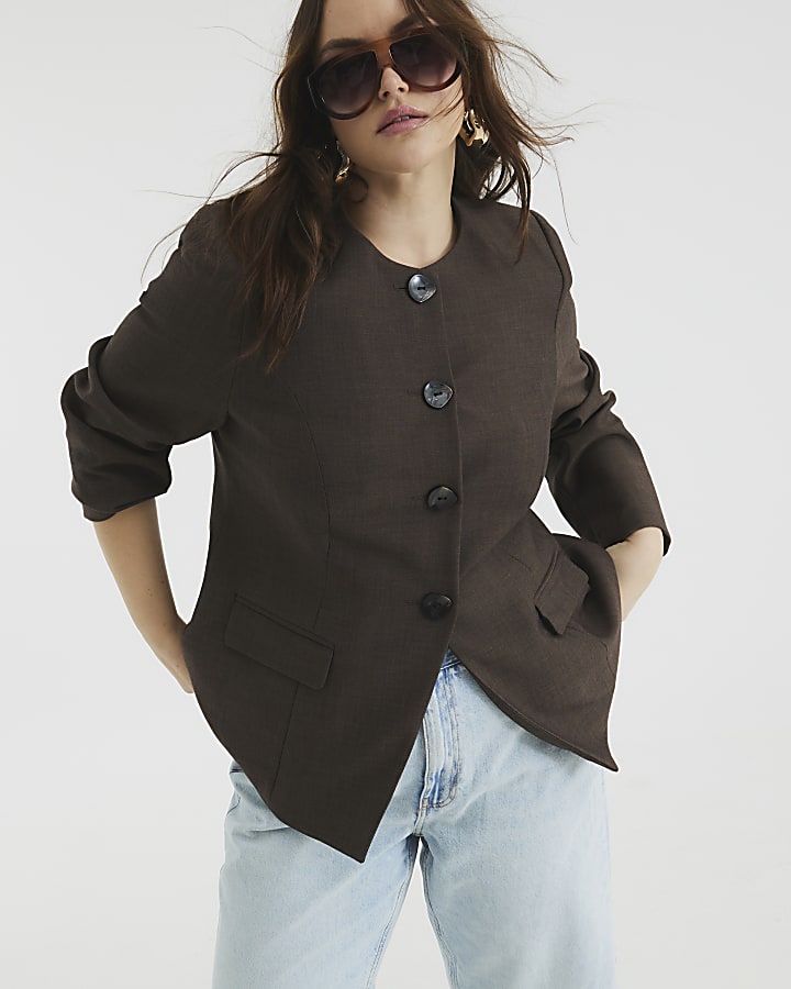 Brown Button Front Blazer