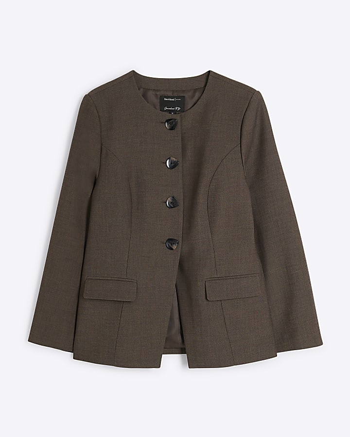 Brown Button Front Blazer