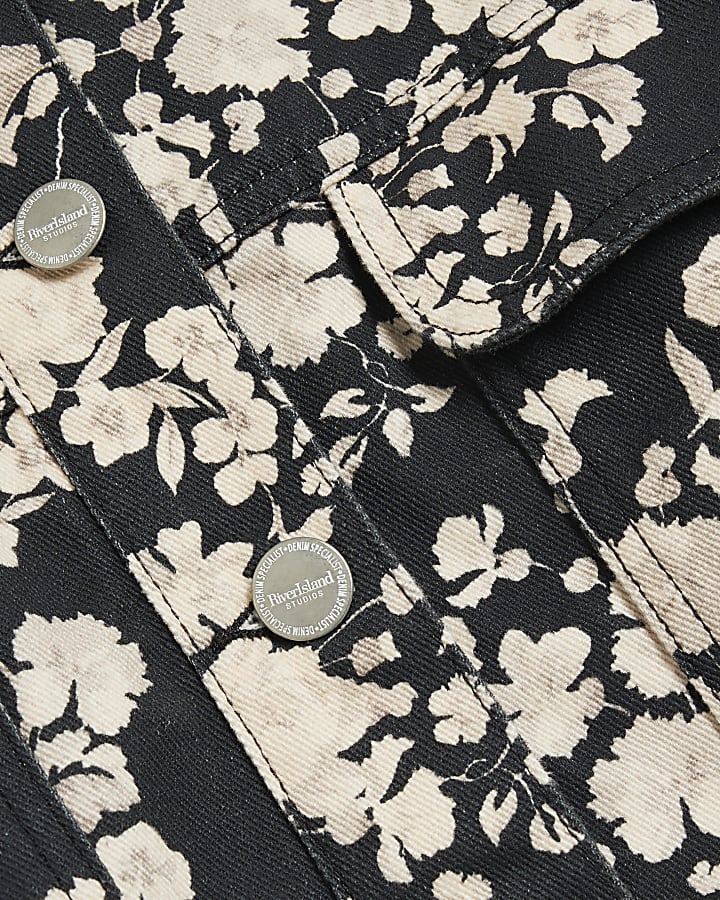 Black Floral Denim Jacket