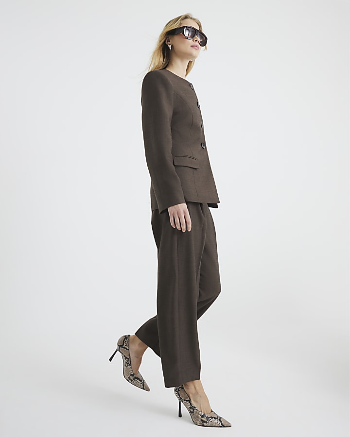 Brown Straight Leg Tapered Trousers