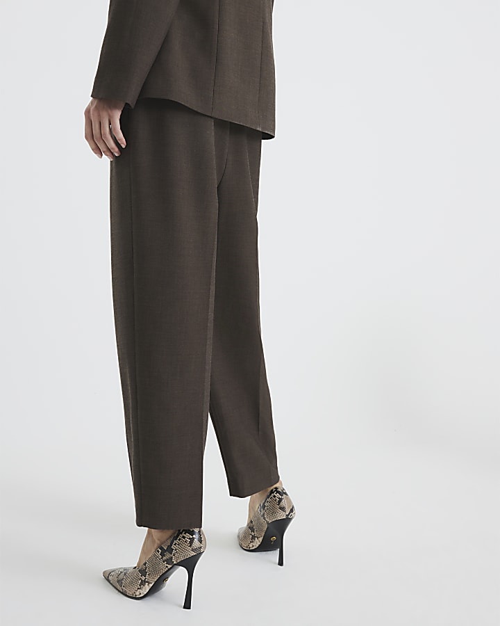 Brown Straight Leg Tapered Trousers