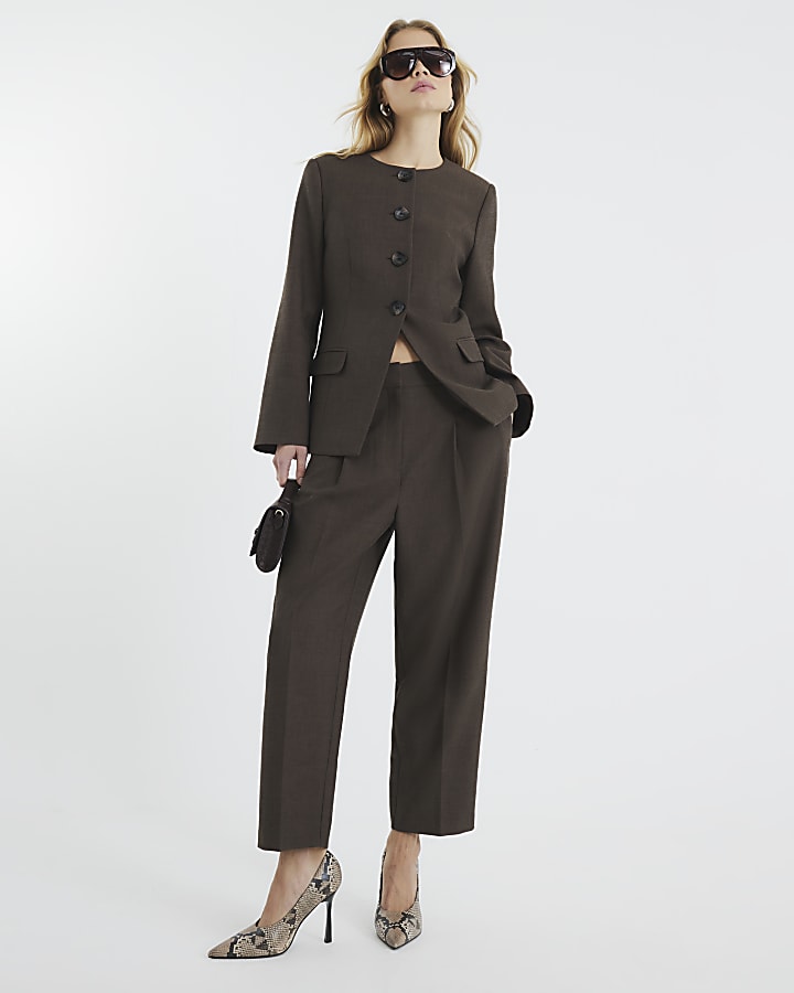 Brown Straight Leg Tapered Trousers