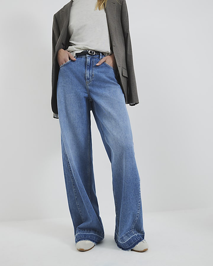 Blue Denim Baggy Wide Leg Jeans