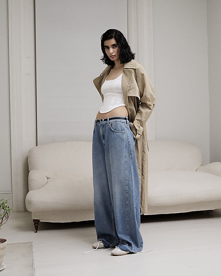 Blue Denim Baggy Wide Leg Jeans