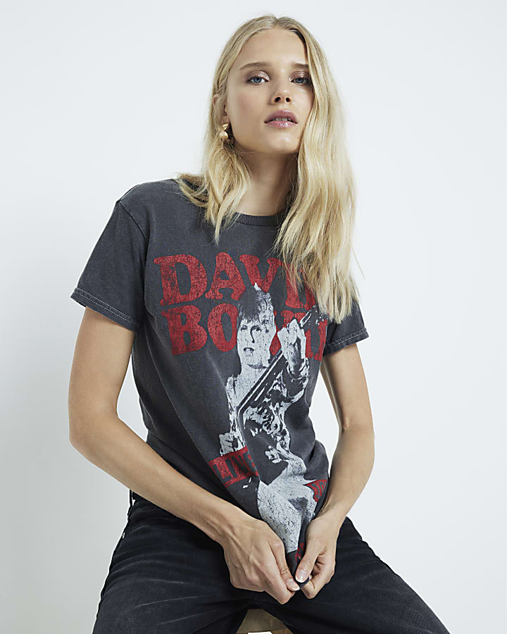 Grey David Bowie graphic t-shirt