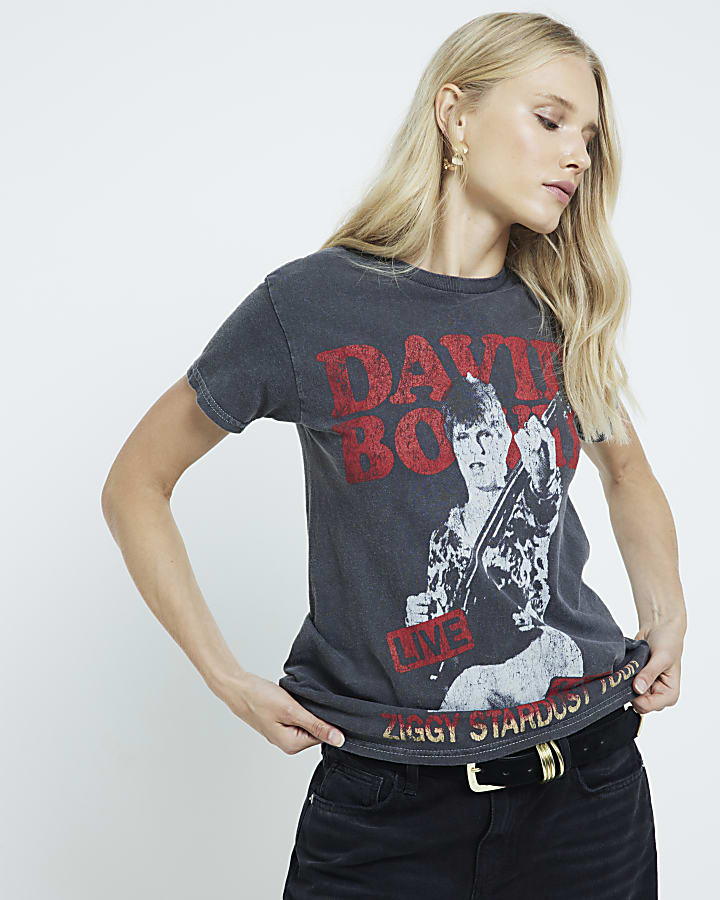 Grey David Bowie graphic t-shirt