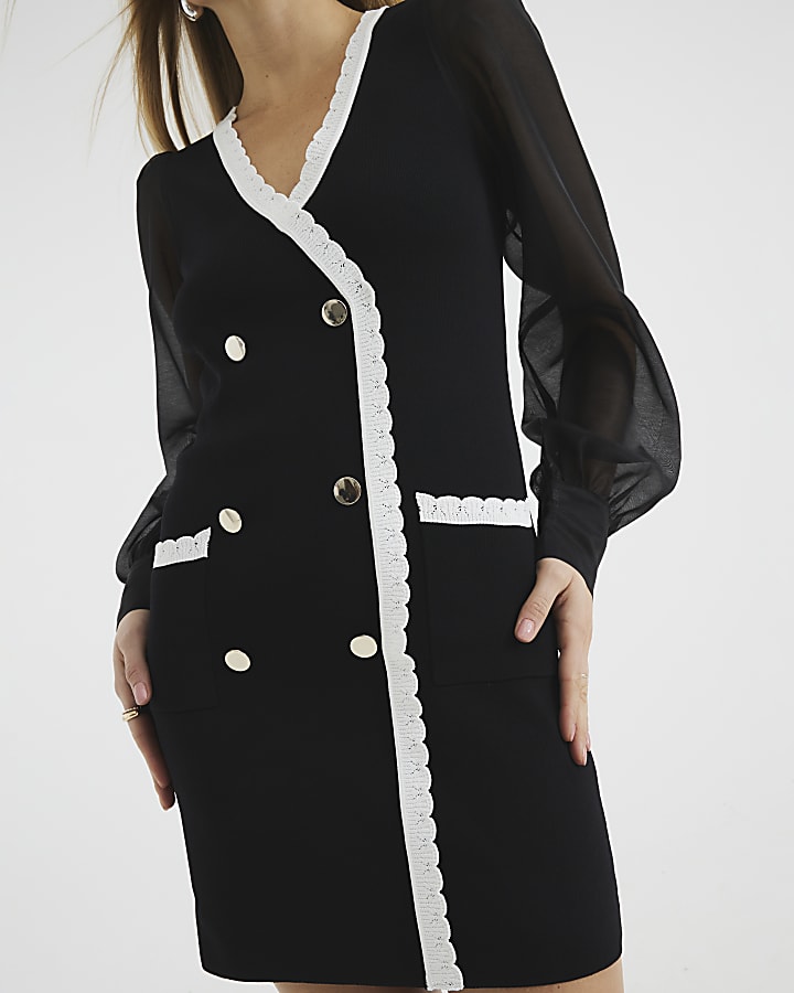 Black Long Sleeve Button Waistcoat Mini Dress