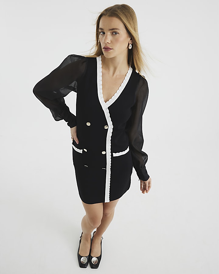 Black Long Sleeve Button Waistcoat Mini Dress