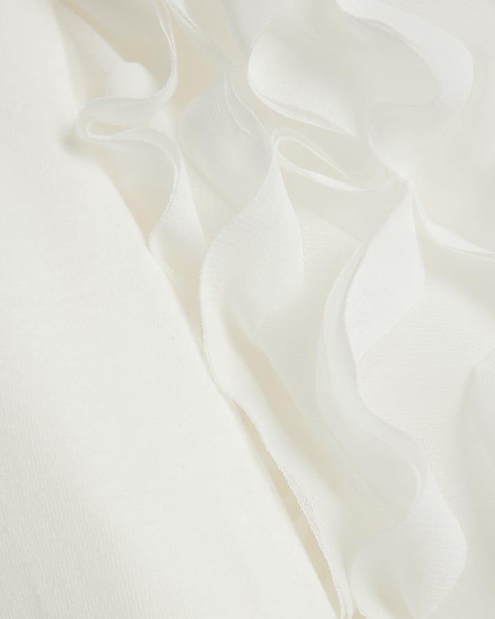 Cream Short Sleeve Ruffle T-Shirt