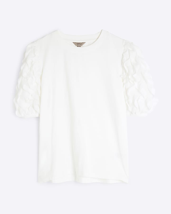 Cream Short Sleeve Ruffle T-Shirt