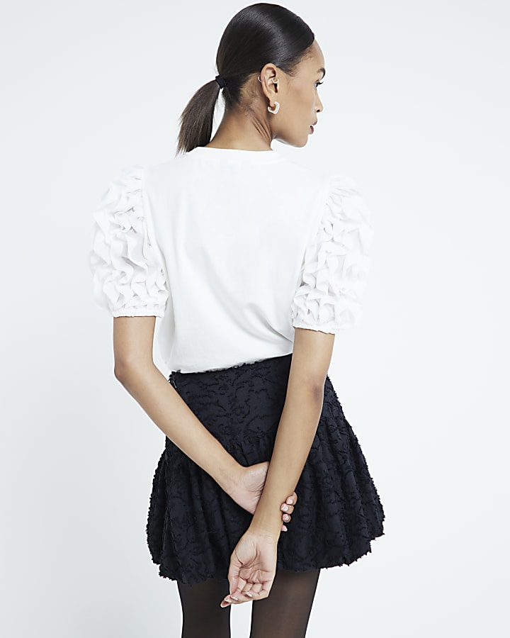 Cream Short Sleeve Ruffle T-Shirt