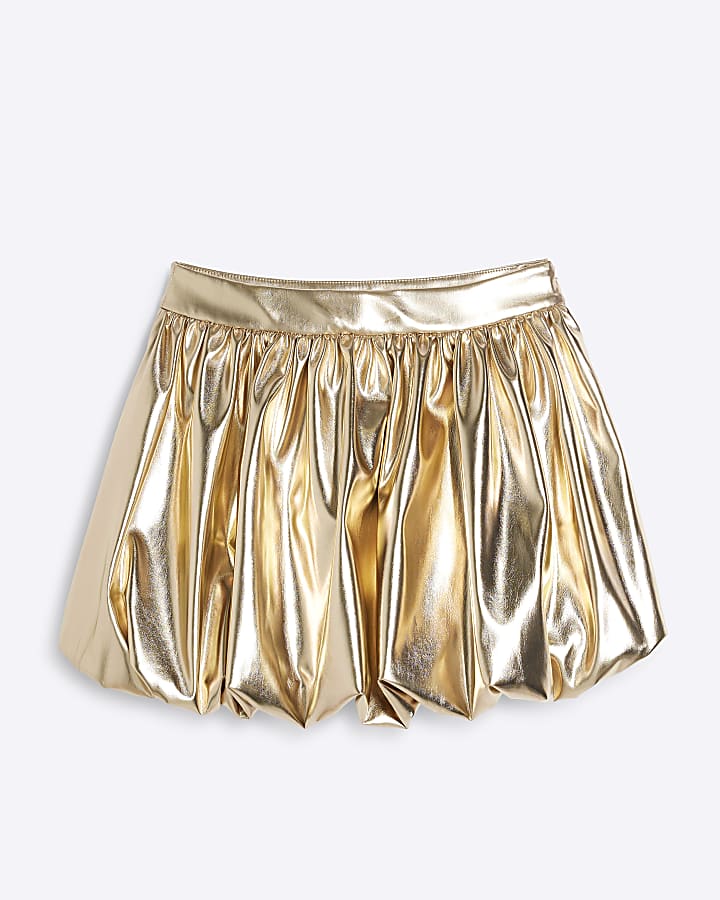 Gold Faux Leather Bubble Hem Mini Skirt