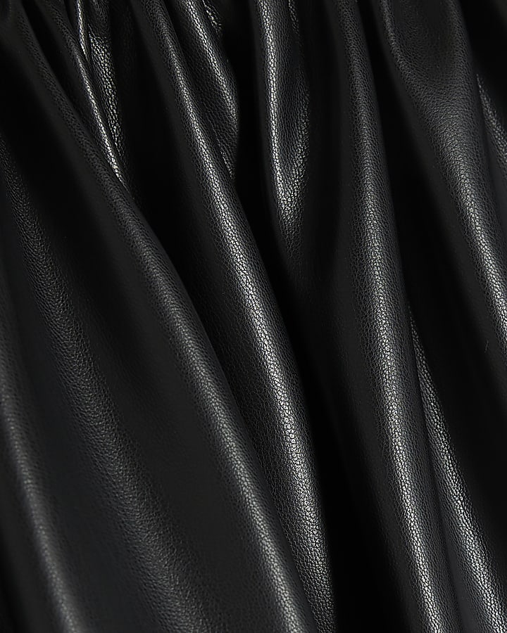 Black Faux Leather Bubble Hem Skirt