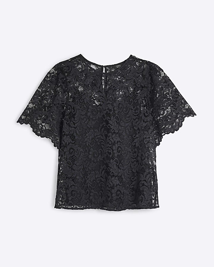 Black Short Sleeve Lace Top