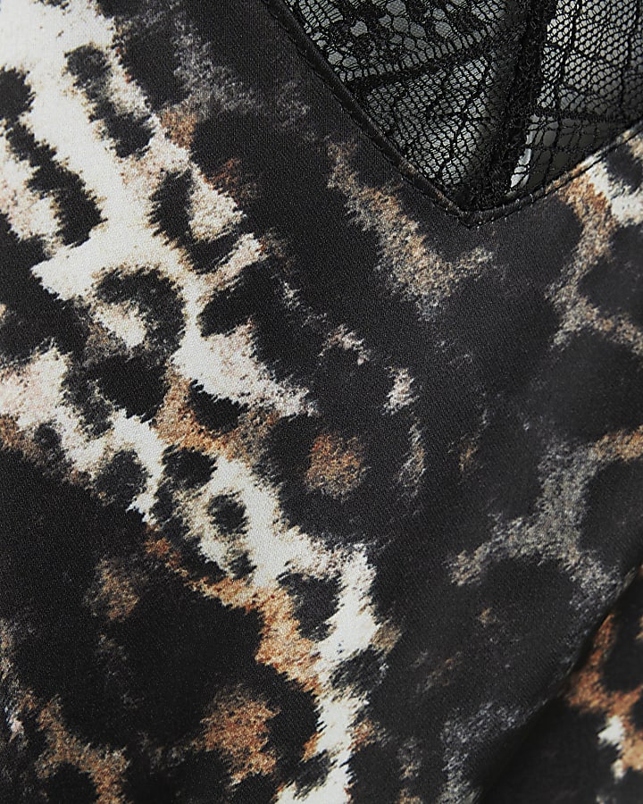 Black Lace Trim Leopard Print Cami Top