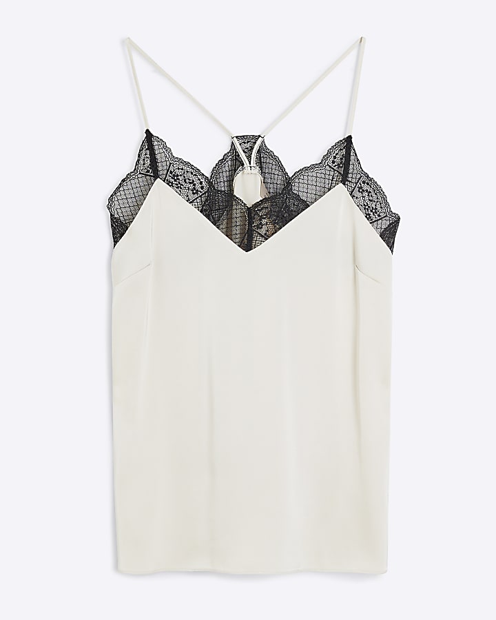 Cream Satin Lace Trim Cami Top