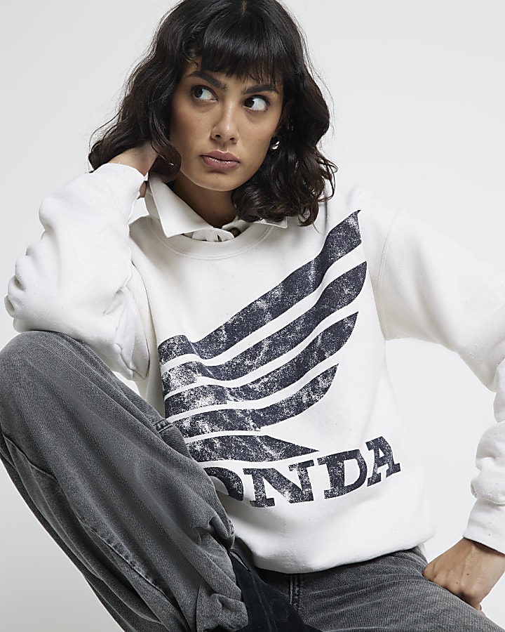 Cream Washed Honda Graphic Sweatshirt