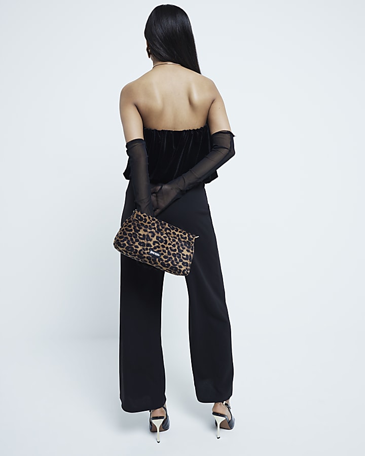 Petite Black Velvet Bubble Bandeau Jumpsuit