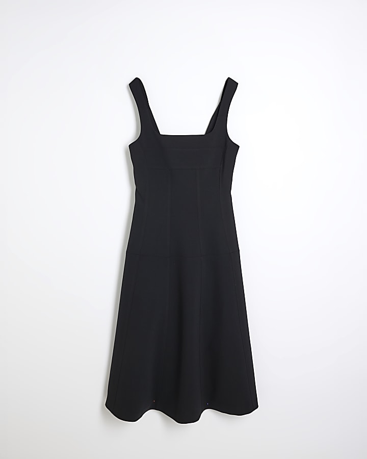 Black Tailored Seamed Midi Dress