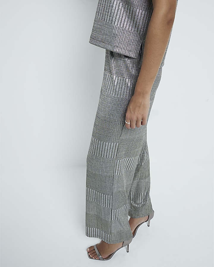 Silver Short sleeve Metallic Top