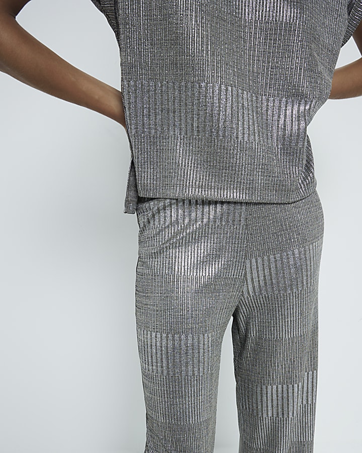 Silver Short sleeve Metallic Top