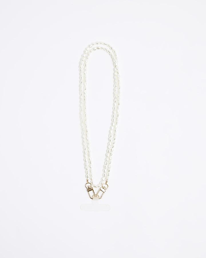 White Pearl Chain Phone Lanyard