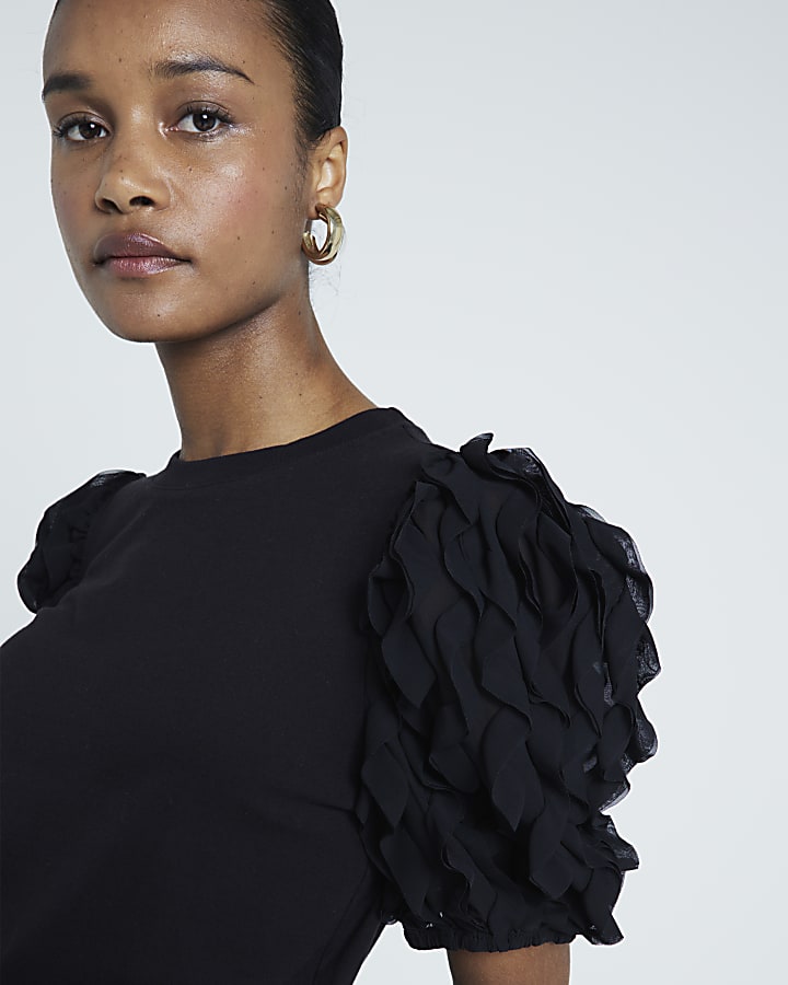 Black Ruffle sleeve T-shirt