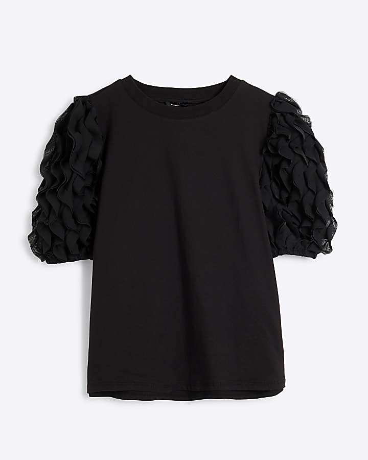 Black Ruffle sleeve T-shirt