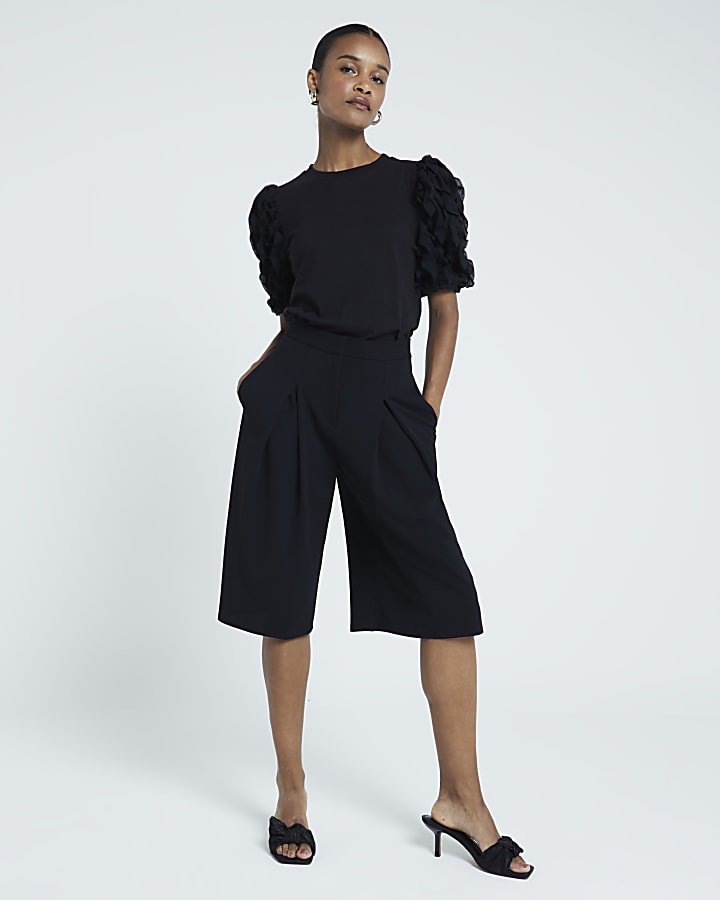 Black Ruffle sleeve T-shirt