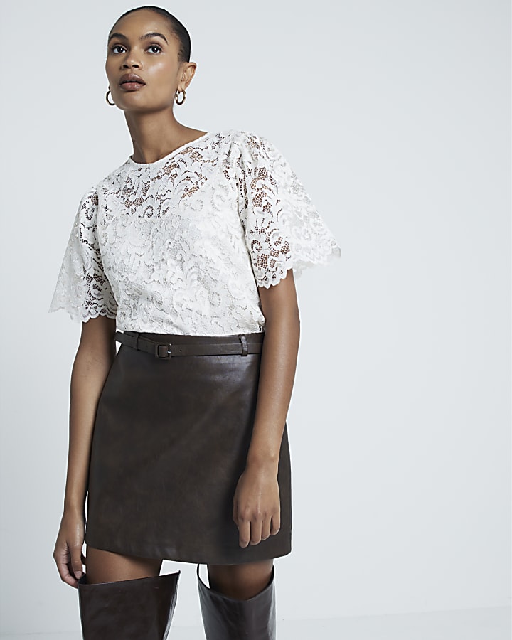 White Short Sleeve Lace Top