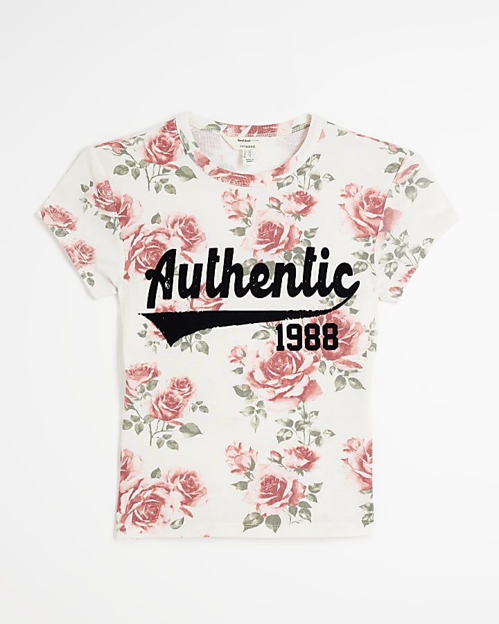 White Authentic Rose Graphic Sports T-Shirt