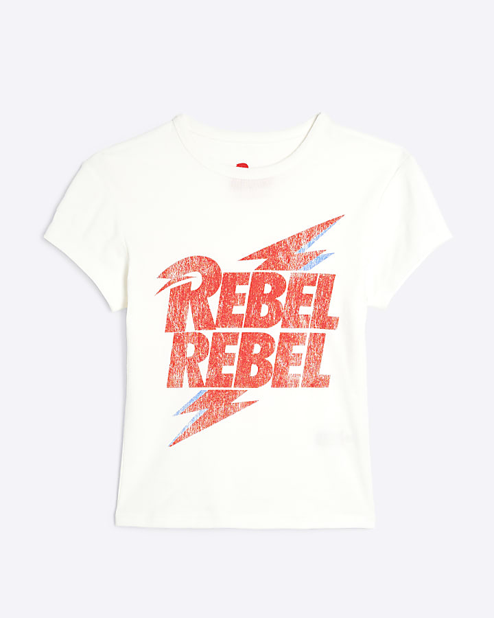 White 'Rebel Rebel graphic print T-shirt