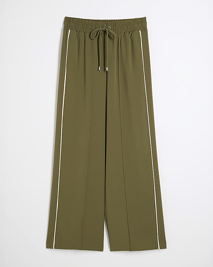 Khaki Wide Leg Side Stripe Joggers