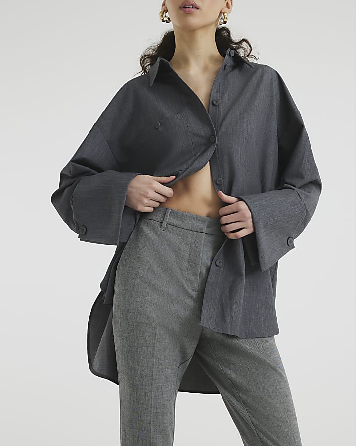 Grey Elastic Back Cigarette Trousers