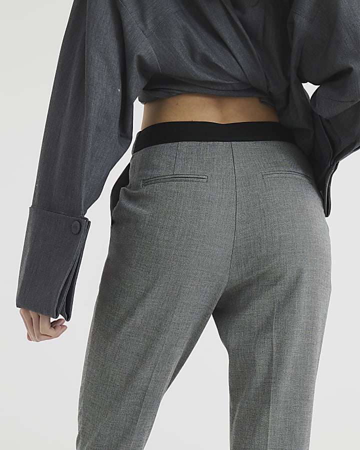 Grey Elastic Back Cigarette Trousers