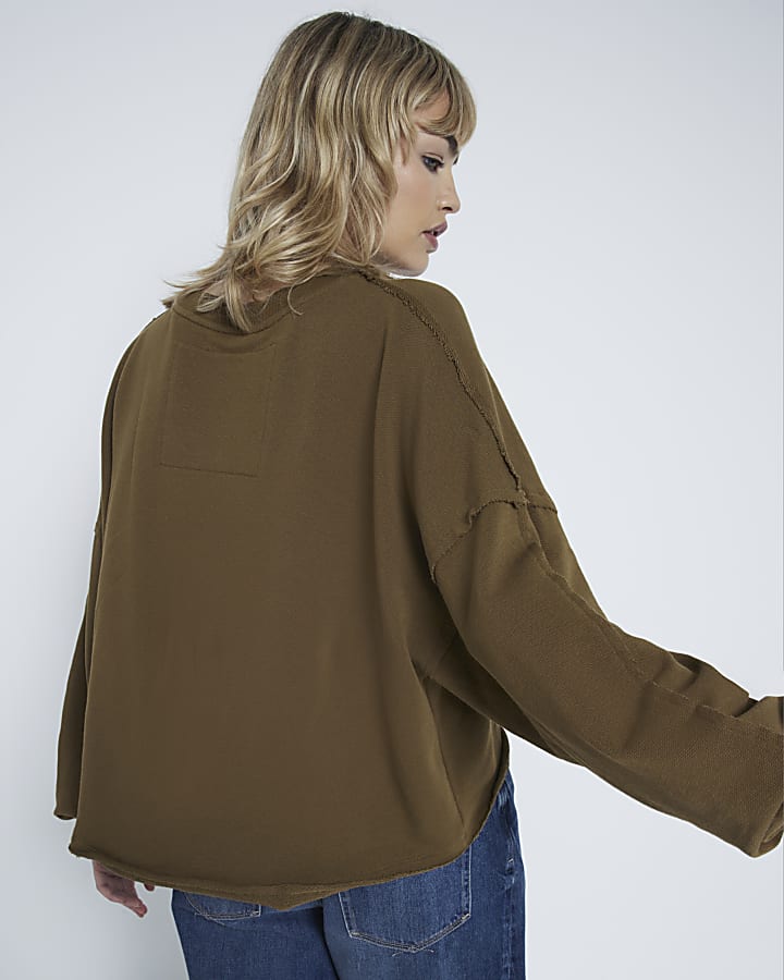 Khaki Long Sleeve Raw Seam Sweatshirt