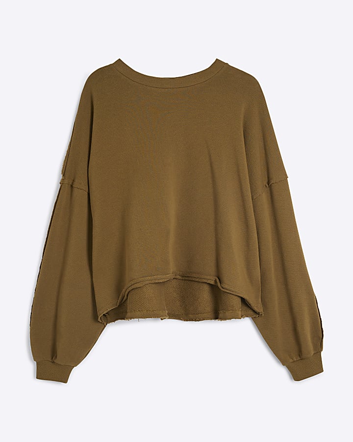 Khaki Long Sleeve Raw Seam Sweatshirt