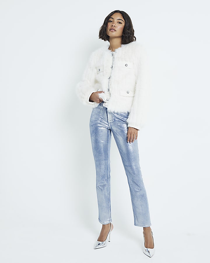Silver Slim Fit High Waisted Ankle Jeans