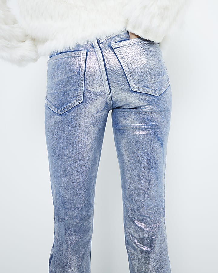 Silver Slim Fit High Waisted Ankle Jeans