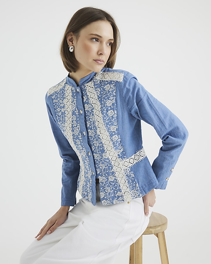 Blue Embroidered Lace Jacket