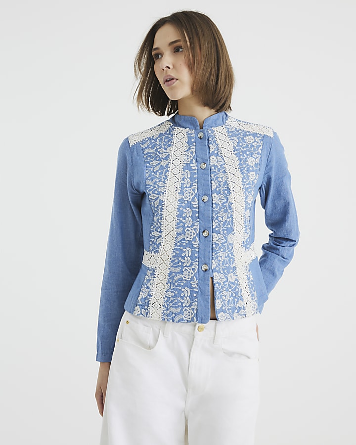 Blue Embroidered Lace Jacket